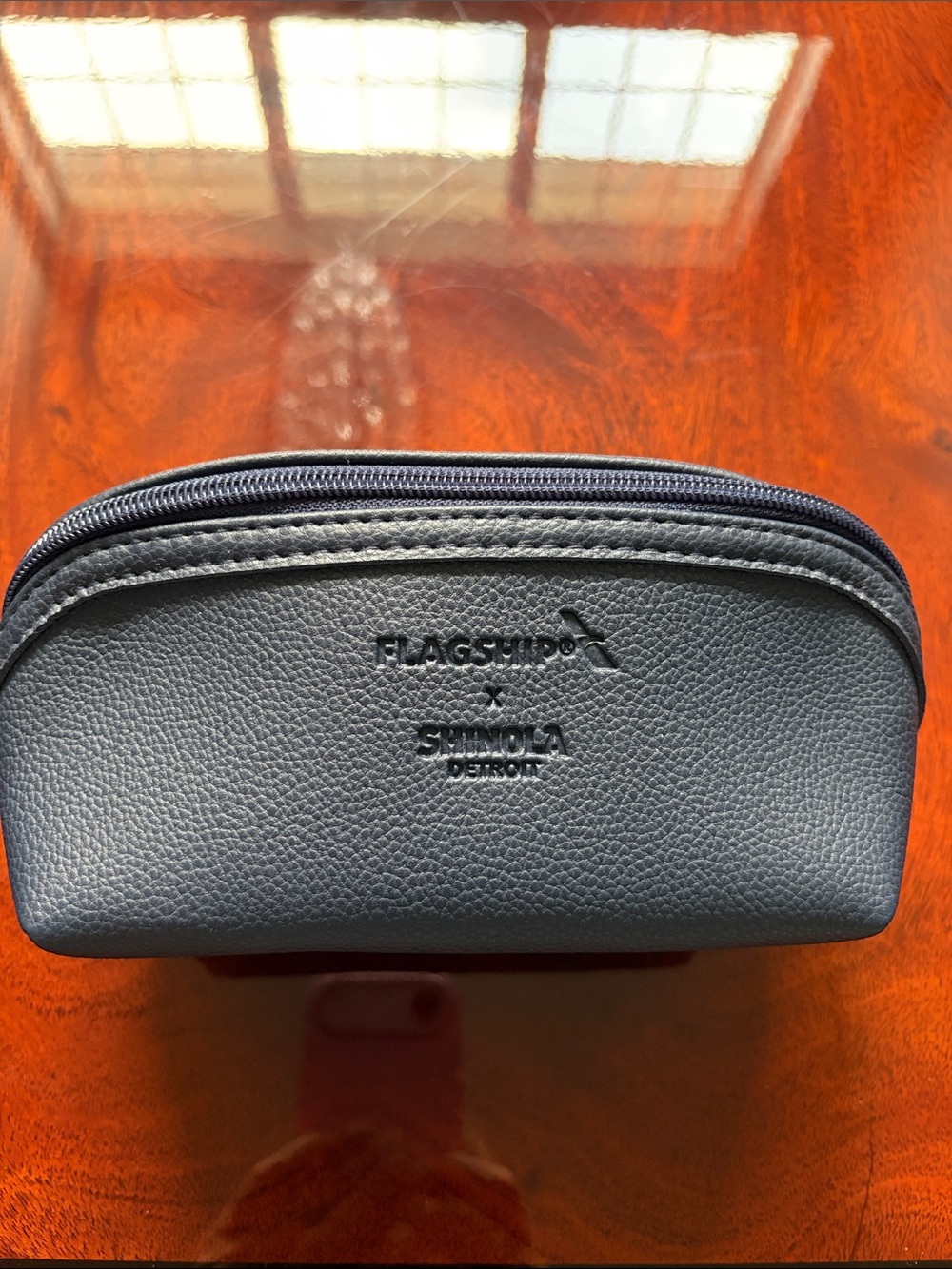 Shinola Detroit Navy Pebbled Leather Toiletry Pouch